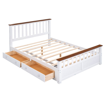 3-Pieces Bedroom Sets  with Nightstand(USB Charging Ports) and Storage Chest,White+Walnut