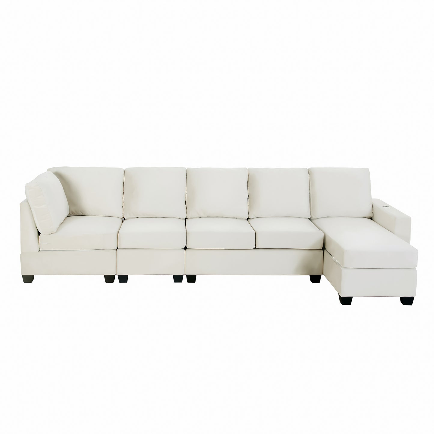 modern l shape sectional sofa with usb charging port, cream