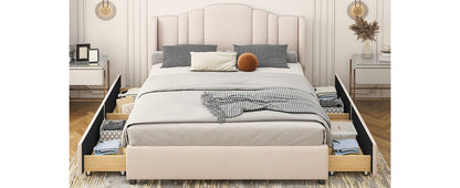 Mie Upholstered Platform Bed with Wingback Headboard and 4 Drawers