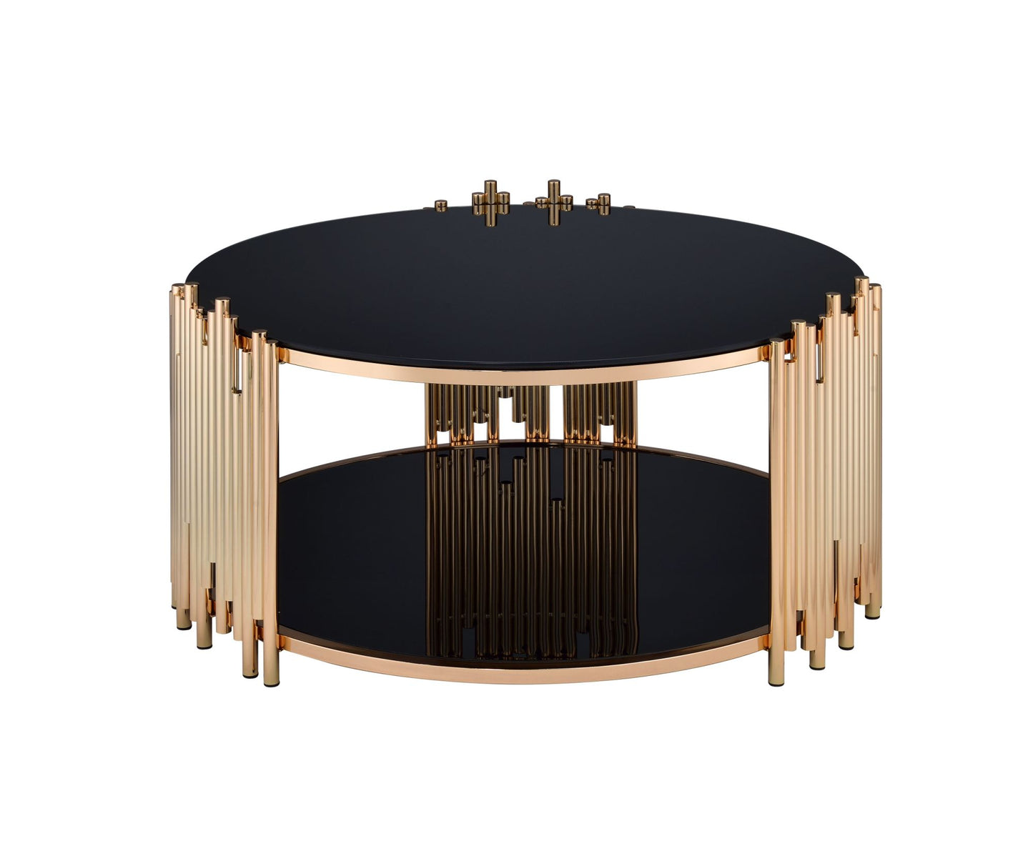 acme tanquin coffee table in gold & black glass