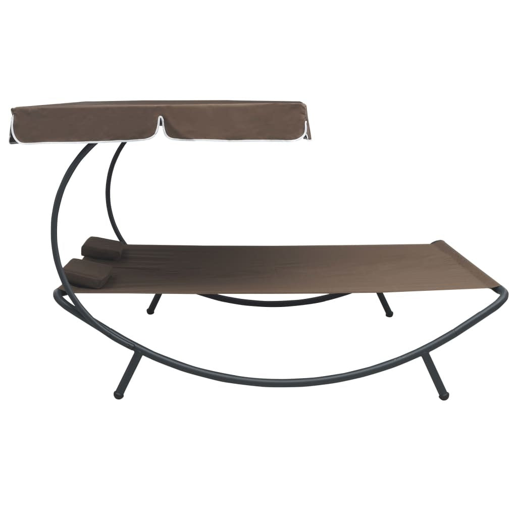 patio lounge bed with canopy and pillows brown