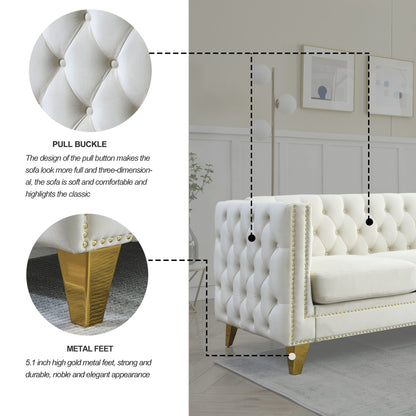 Kate Velvet Upholstered Sofa, Beige Velvet