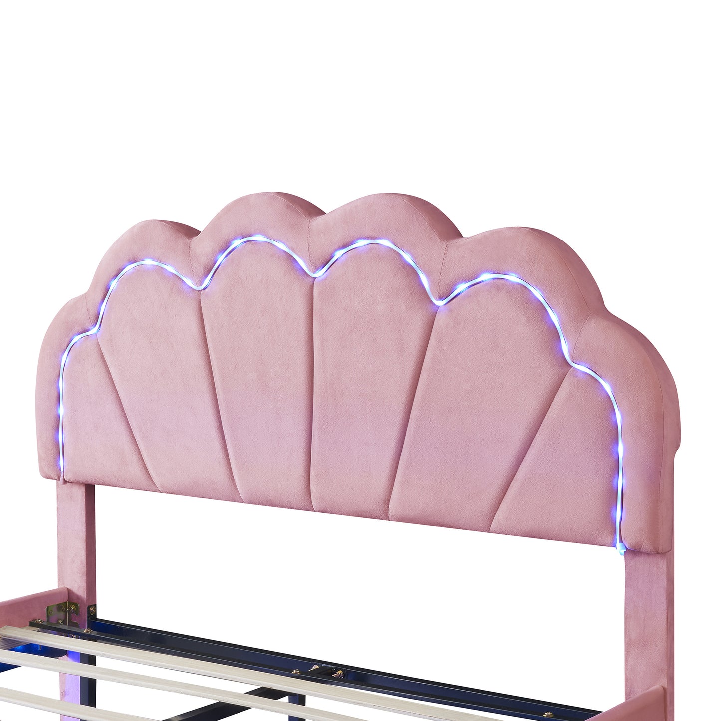 smart led bed frame with elegant flowers headboard