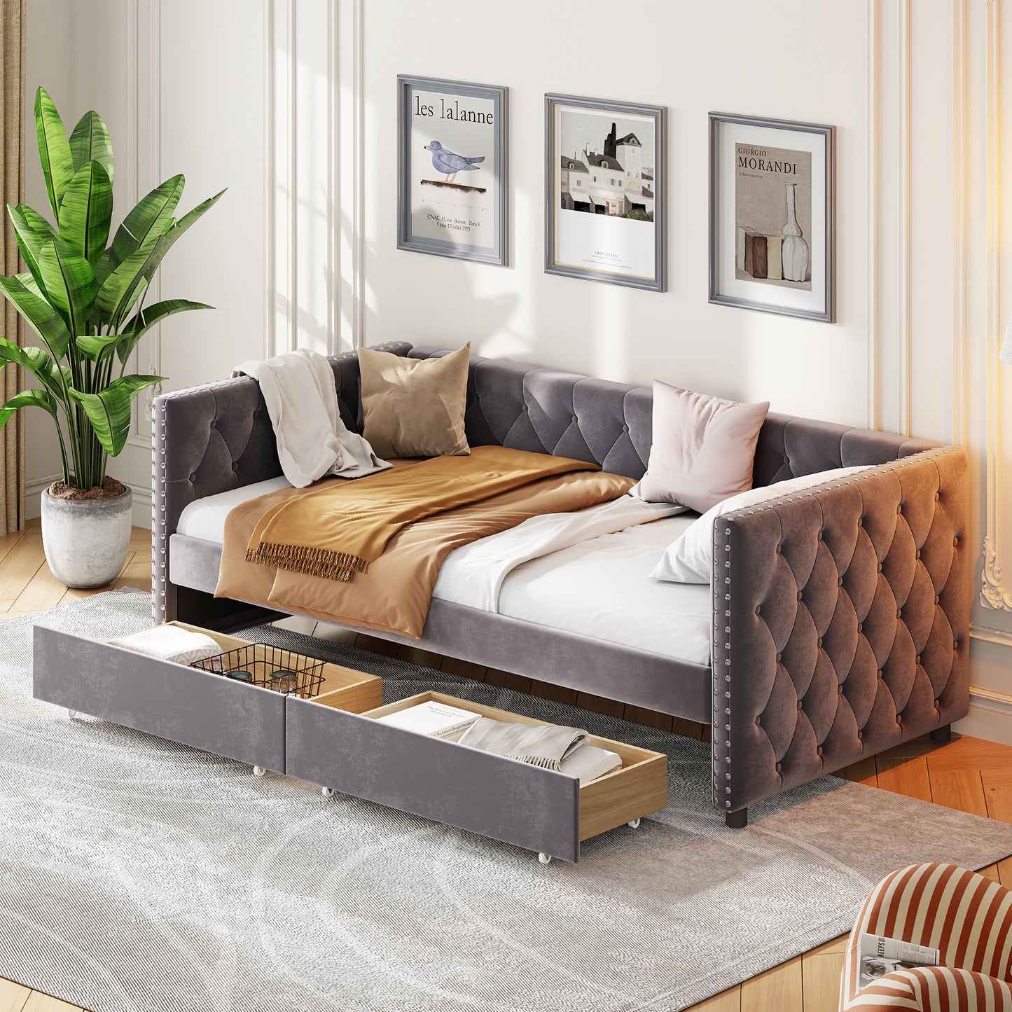 sara velvet upholstered sofa bed