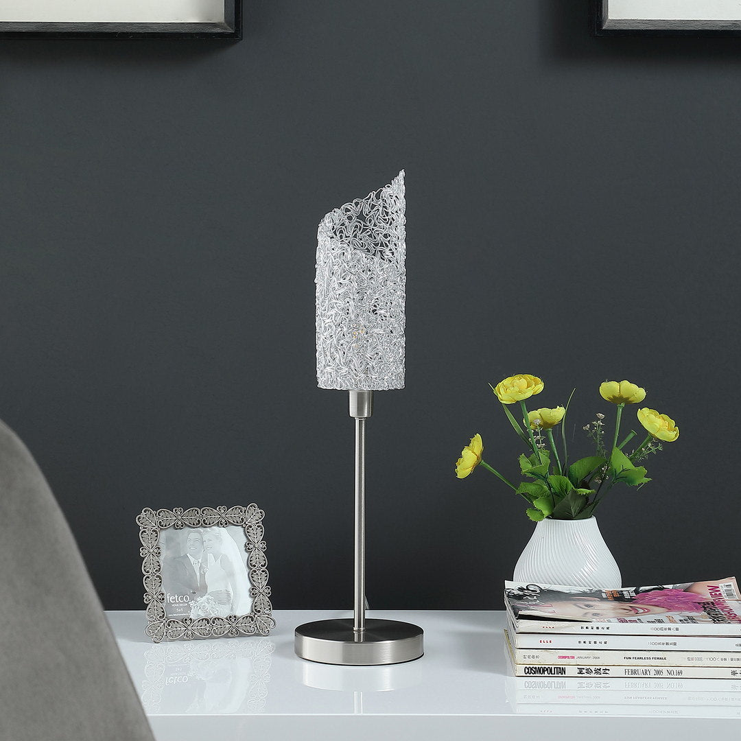 22" in aldo upright concave aluminum brush silver table lamp