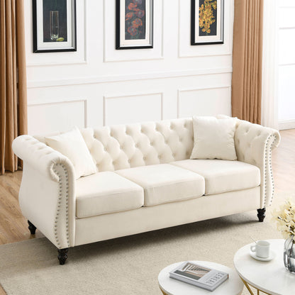 3-seater + 3-seater Combination Sofa, Beige Velvet