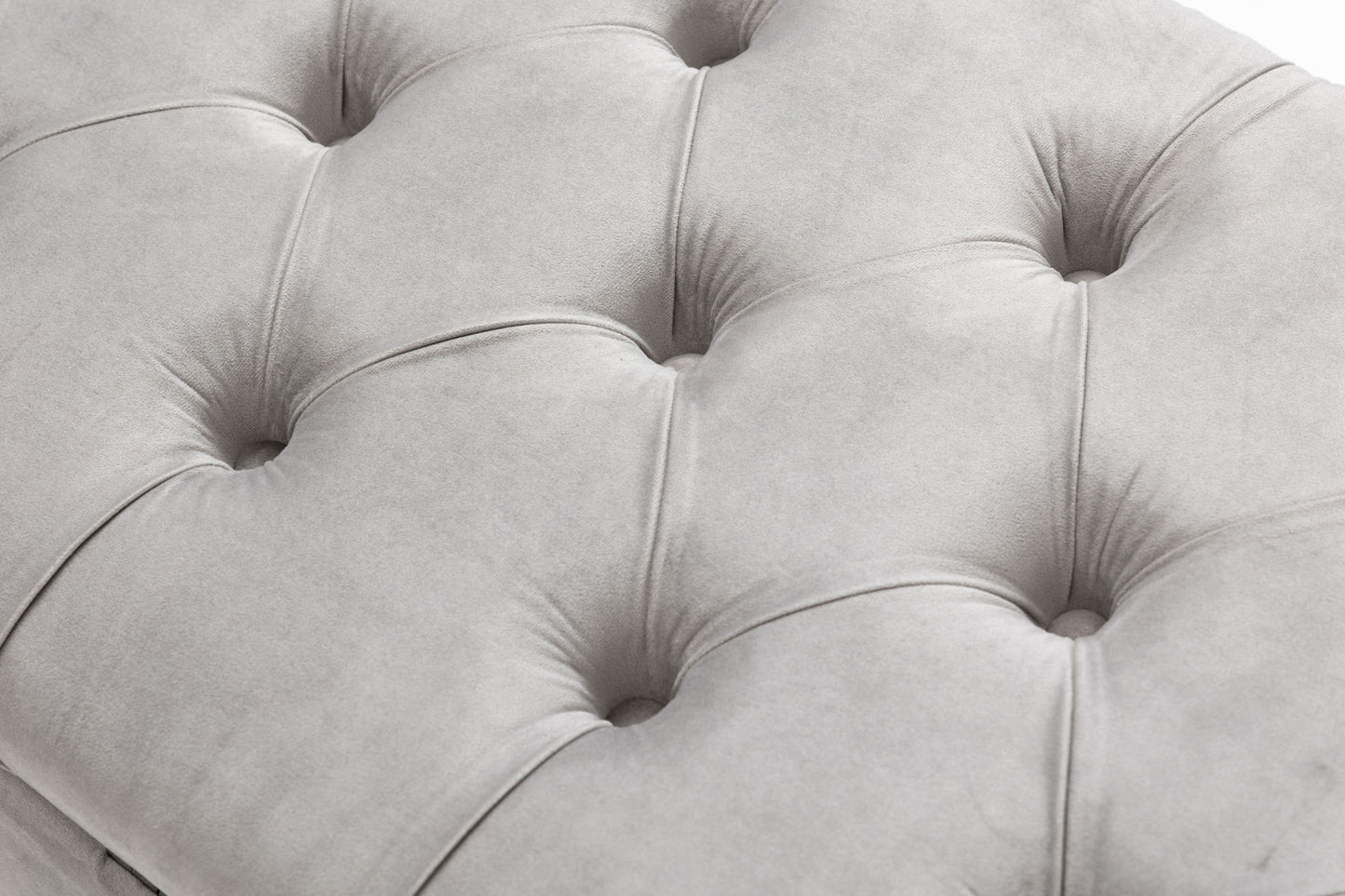 set of 3 47.5" wide upholstered storage ottoman with tufted top and solid wood legs gray