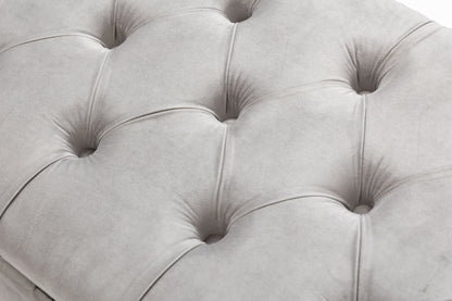 Set of 3 47.5" Wide Upholstered Storage Ottoman with Tufted Top and Solid Wood Legs Gray