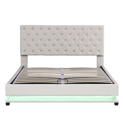 Kaylie Upholstered Platform Bed with Storage & Adjustable Tufted Headboard and LED Light