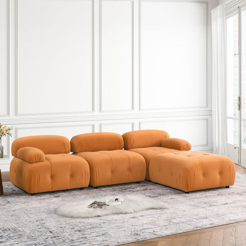 button tufted modular sectional sofa, navy velvet