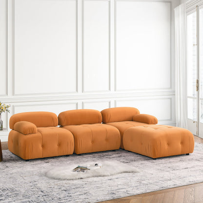 Button Tufted Modular Sectional Sofa, Navy Velvet