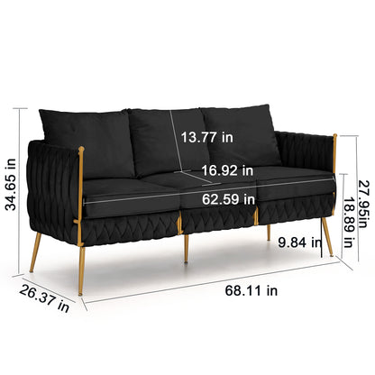 Fiona Fluffy Tufted Upholstered Sofa Set, Black Velvet