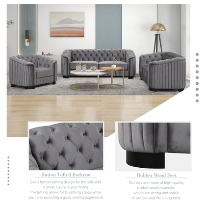 Velvet Upholstered Sofa, Grey