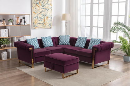 Maddie Velvet 5-Seater Sectional Sofa with Storage Ottoman