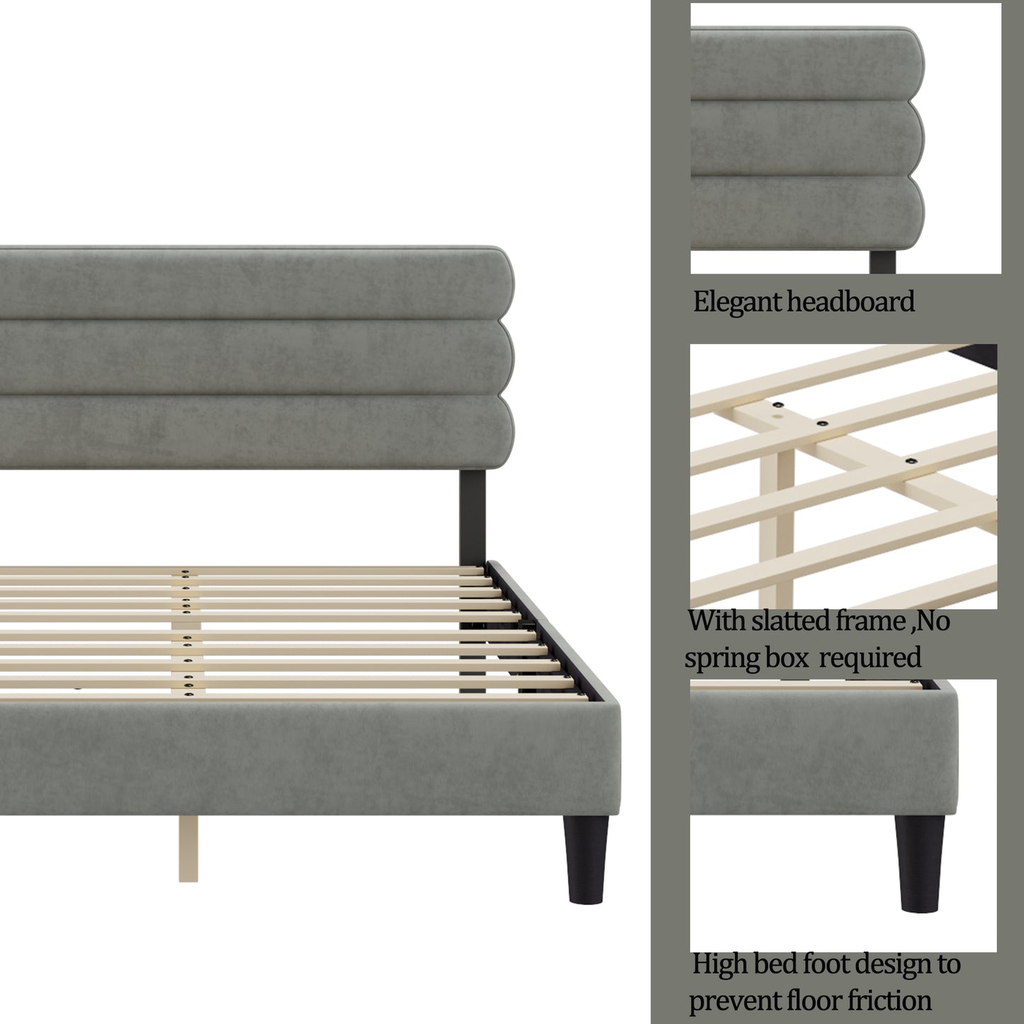 rudy queen bed frame with headboard, grey