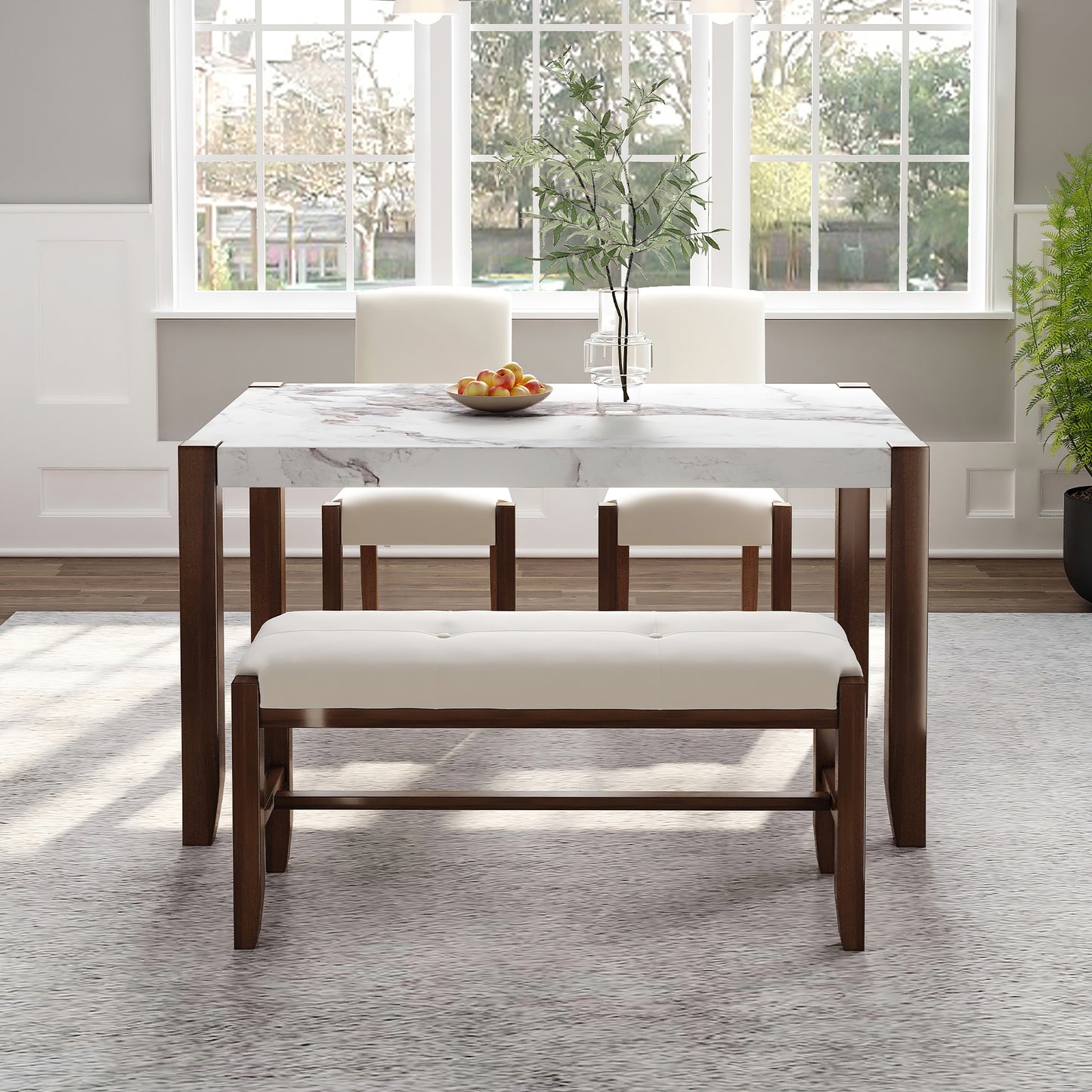4-piece modern dining furniture set  46" faux marble style