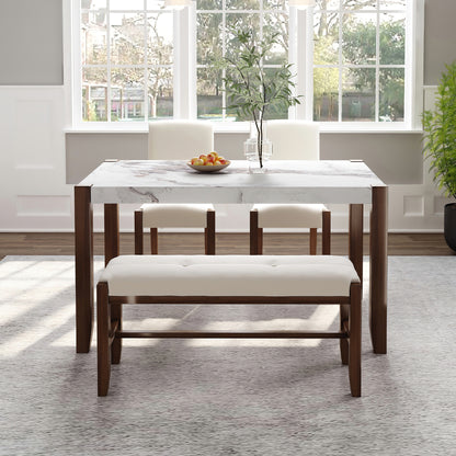 4-Piece Modern Dining Furniture Set  46" Faux Marble Style