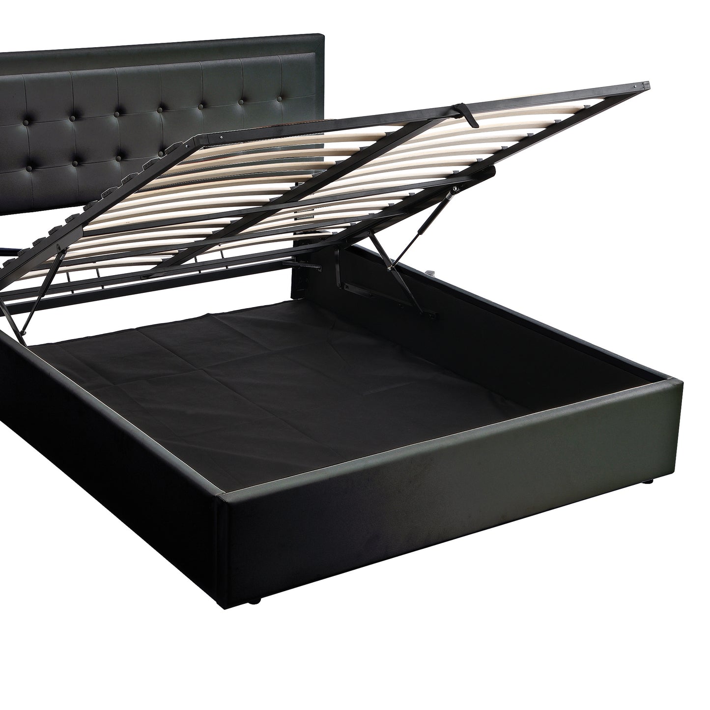 tufted upholstered platform bed with hydraulic storage system & pu storage bed with led lights
