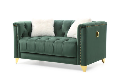 Russell Tufted Upholstery 2 Pc Set Finished in Velvet Green