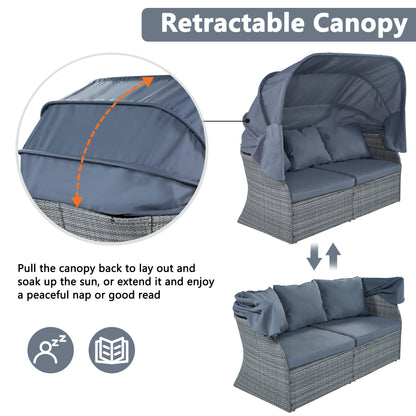 Daybed/Sunbed with Retractable Canopy Set