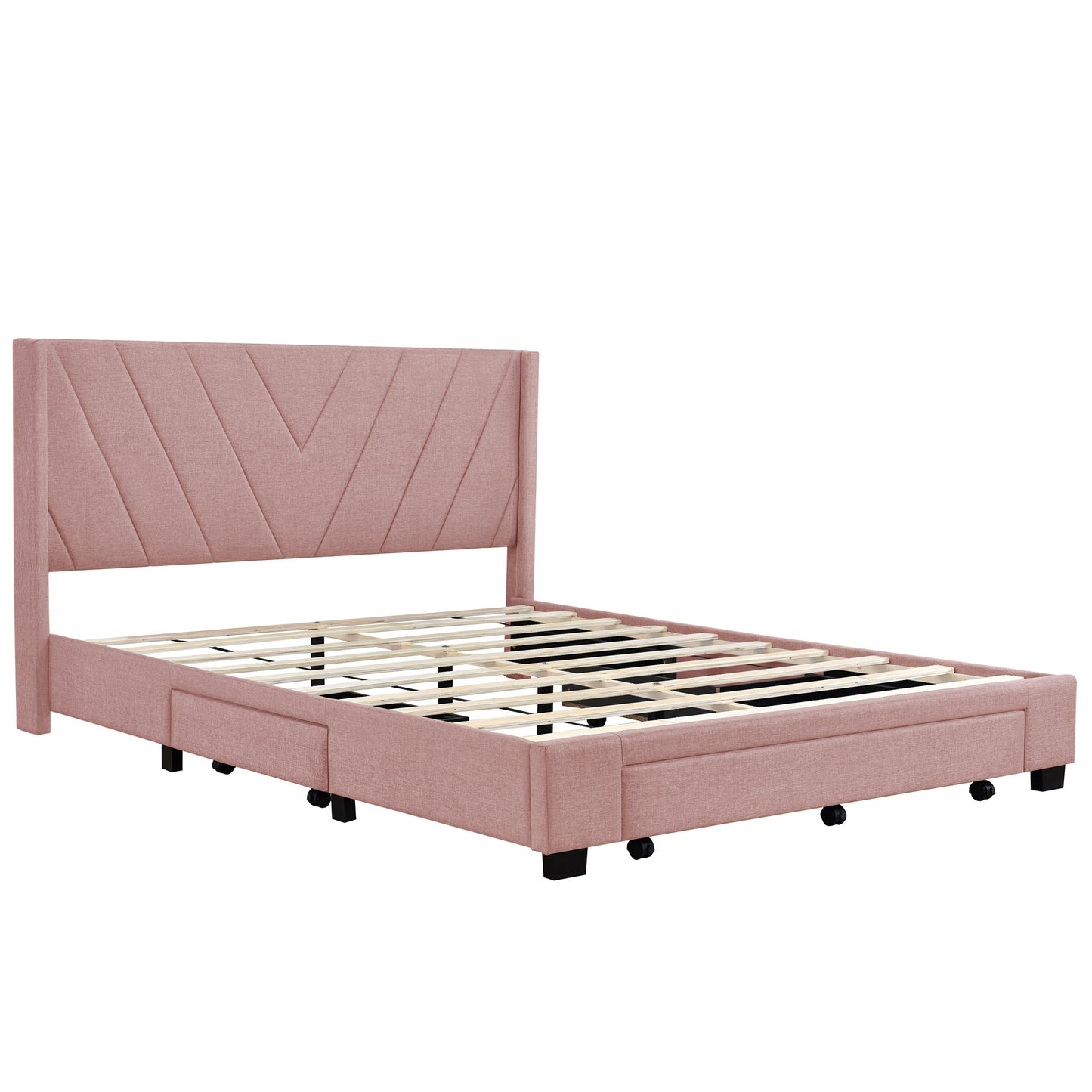 amber storage bed linen upholstered platform bed with 3 drawers (pink)