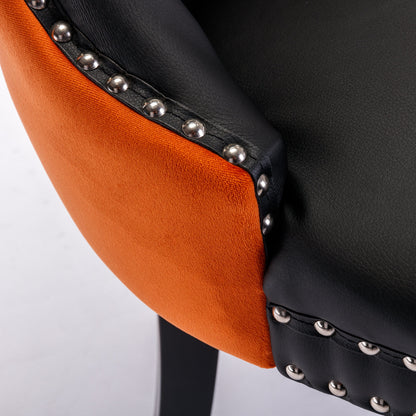 Nikki Collection Modern High-end Tufted Dining Chairs 2-Pcs Set, Black+Orange