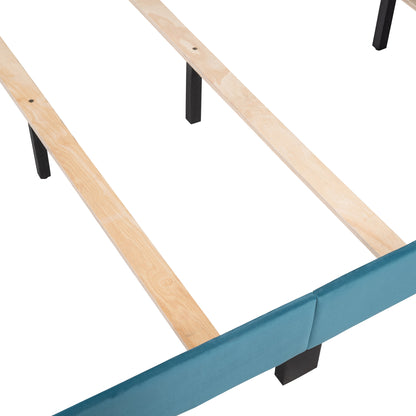 Queen Size Velvet Upholstered Platform Bed, Blue