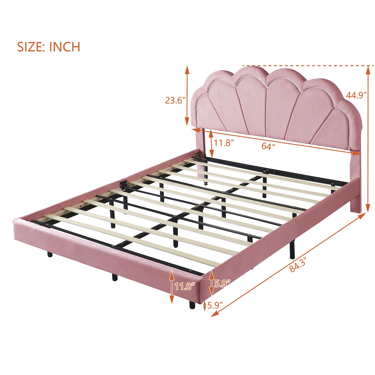 floating velvet elegant smart led platform bed