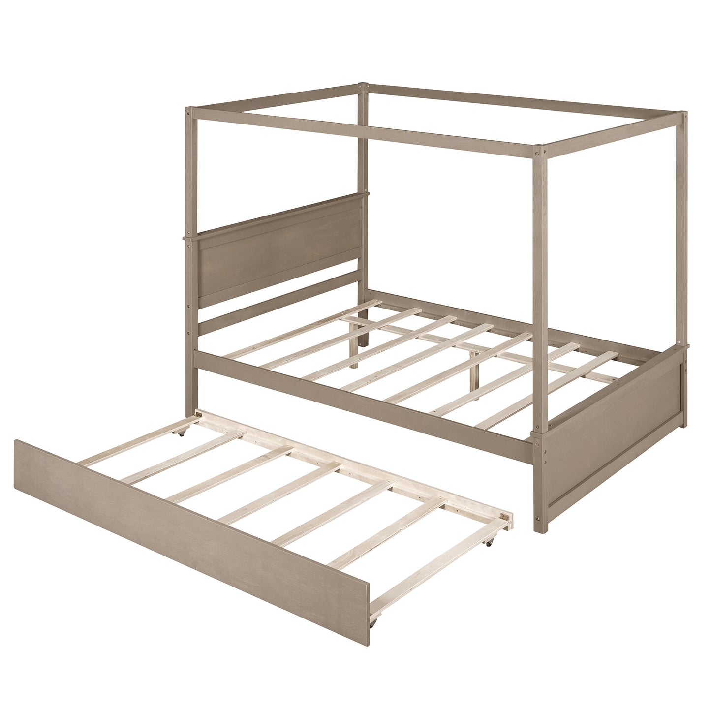 wood canopy bed with trundle