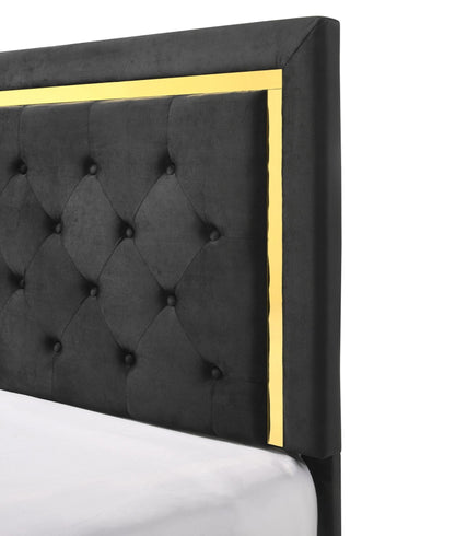 Glam King Black Fabric Upholstered Bed