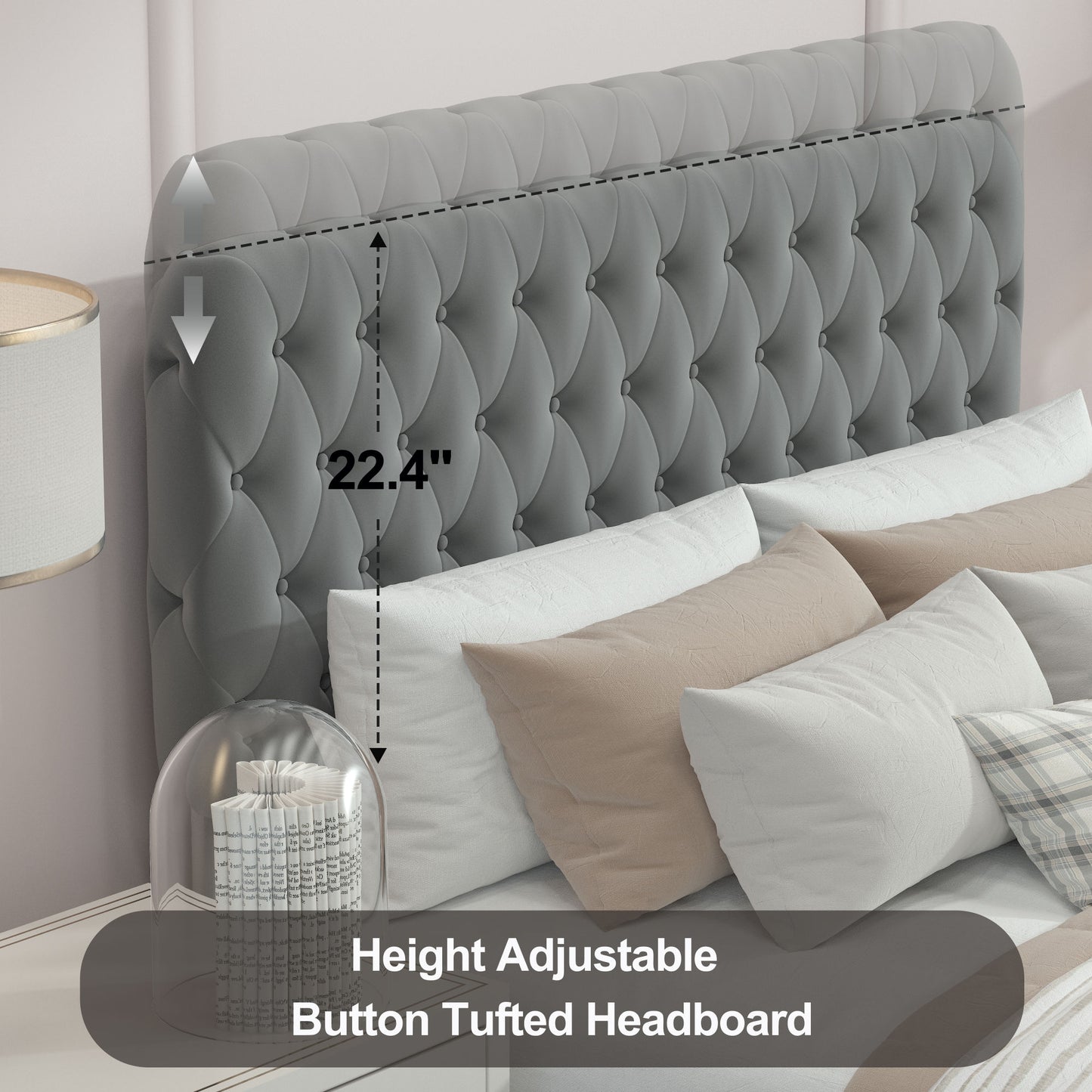 velvet upholstered with pneumatic hydraulic function, gray