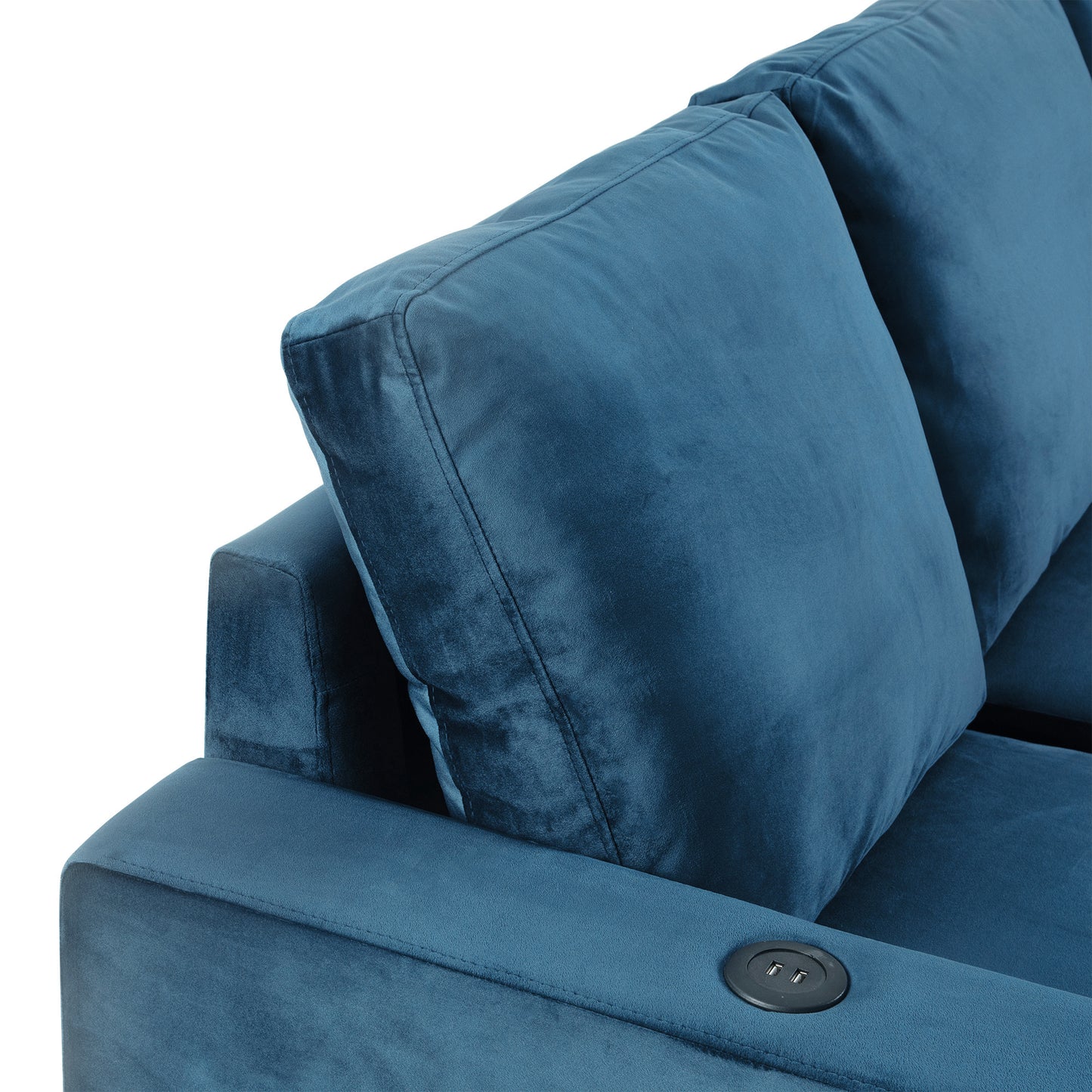 modern l shape sectional sofa with usb charging port, navy