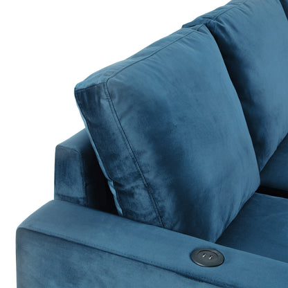 Modern L shape Sectional Sofa With USB Charging Port, Navy