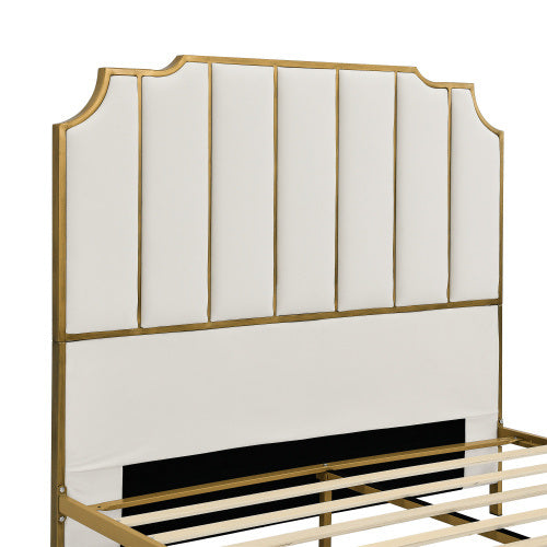 lilly upholstered platform bed & high headboard with wood slat support, velvet white