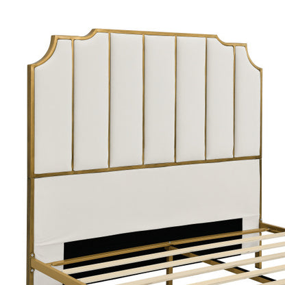 Lilly Upholstered Platform Bed & High headboard with Wood Slat Support, Velvet White
