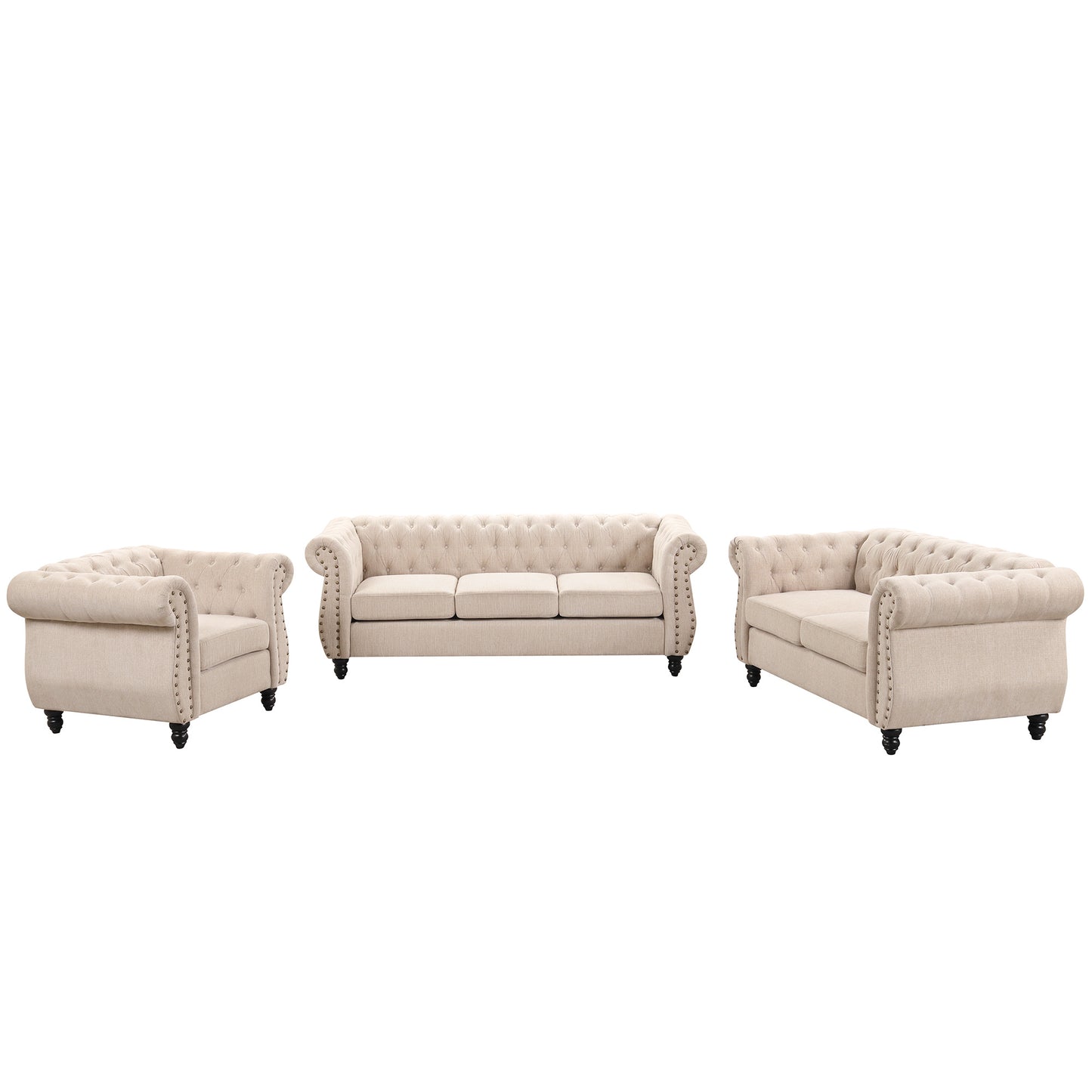 modern chesterfield 3-piece sofa set