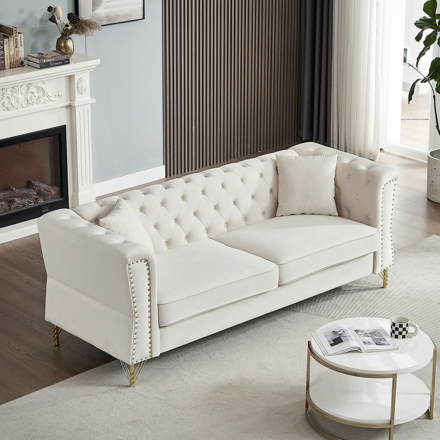 3-seater + 2-seater combination sofa tufted with 4 pillows