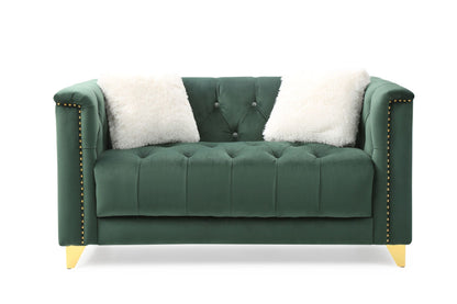 Russell Tufted Upholstery 2 Pc Set Finished in Velvet Green