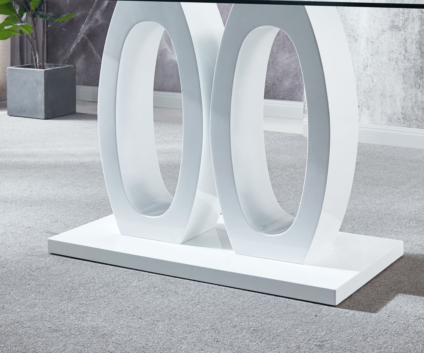double pedestal dining table- tempered glass, white