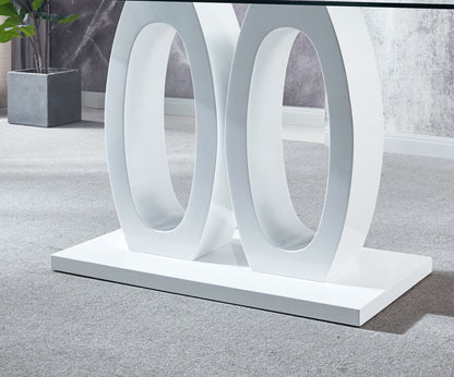 Double Pedestal Dining Table- Tempered Glass, White