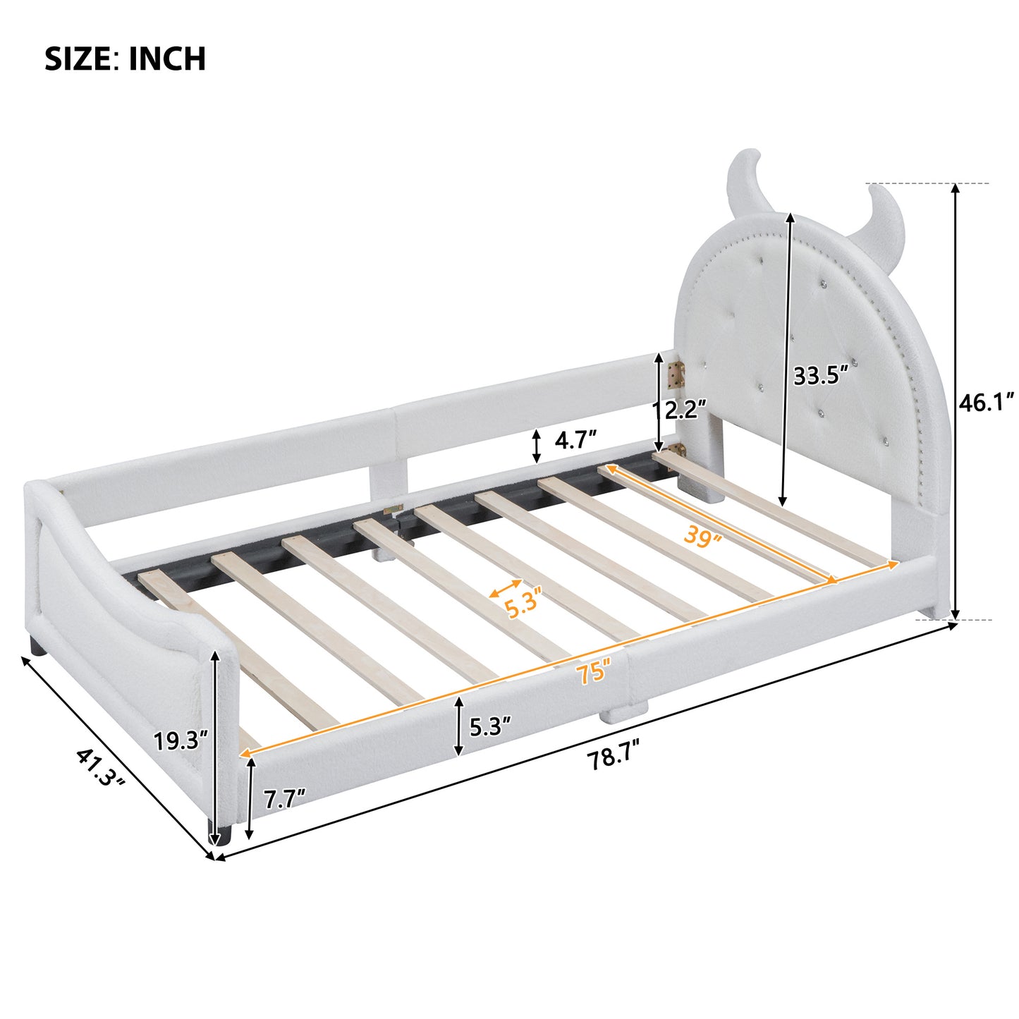 teddy fleece twin size upholstered daybed with ox horn shaped