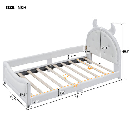Teddy Fleece Twin Size Upholstered Daybed with OX Horn Shaped
