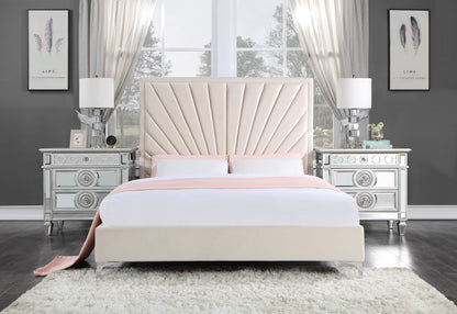 ACME Faiz Queen Bed, Beige Velvet