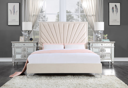 ACME Faiz Queen Bed, Beige Velvet