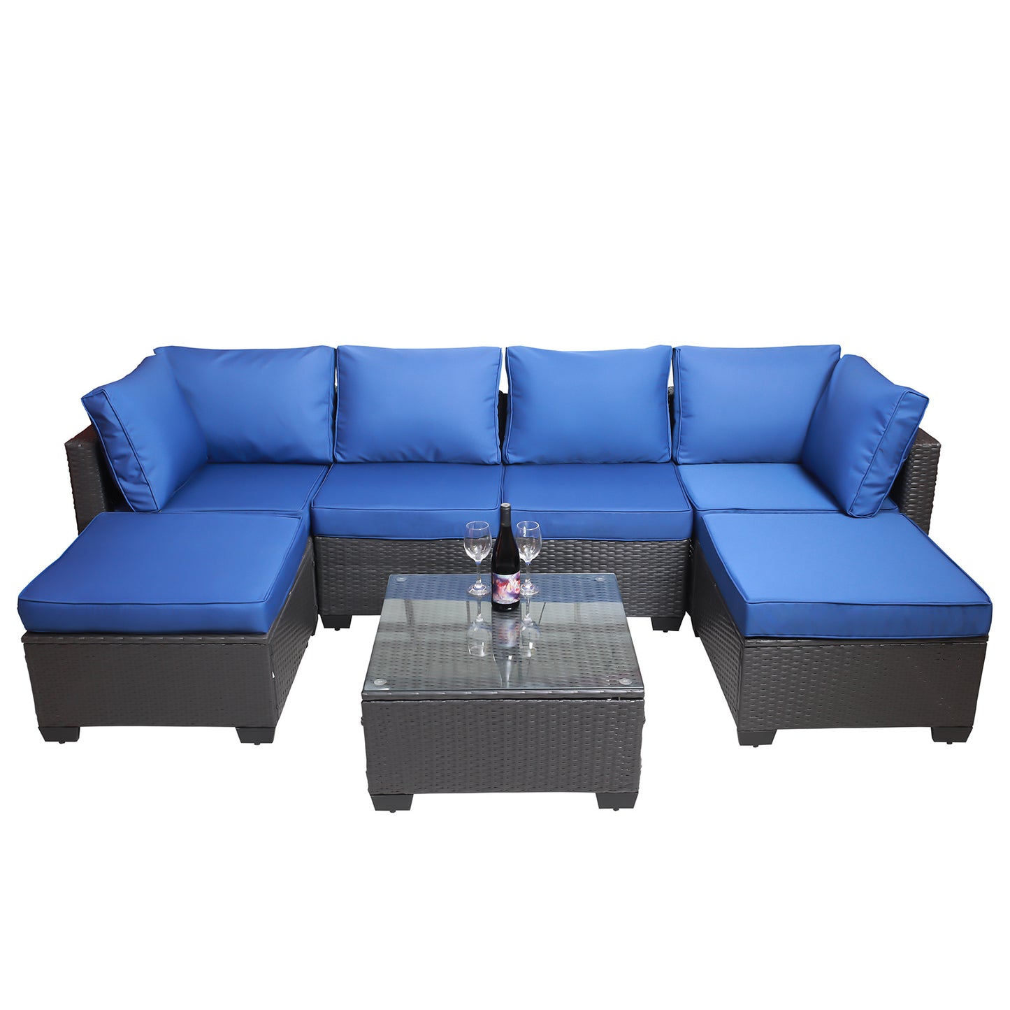 7-piece pe rattan wicker cushioned sofa sets and coffee table