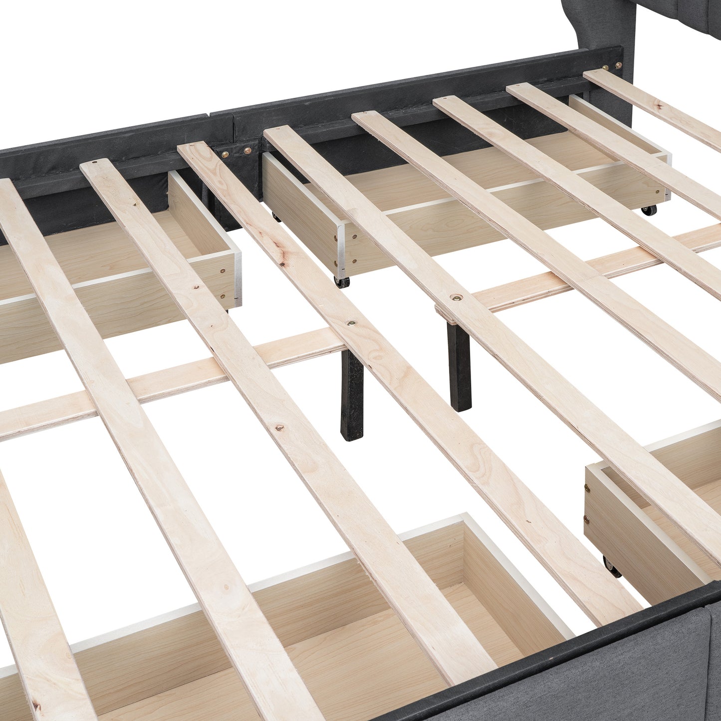 mie upholstered platform bed with wingback headboard and 4 drawers
