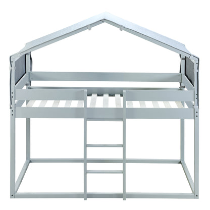 Twin Over Twin Bunk Bed Wood Bed with Tent