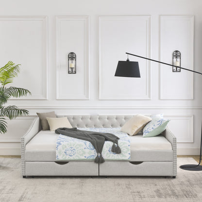 Upholstered Tufted Daybed Sofa bed  with Drawers, Beige