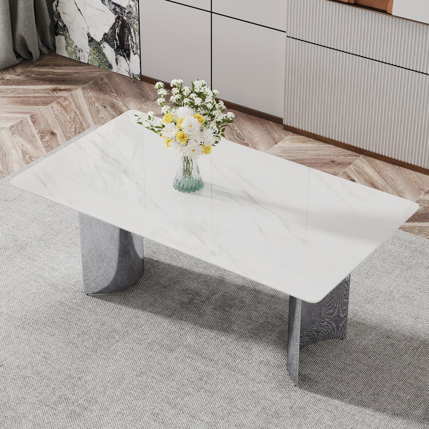 zara marble dining table, silver