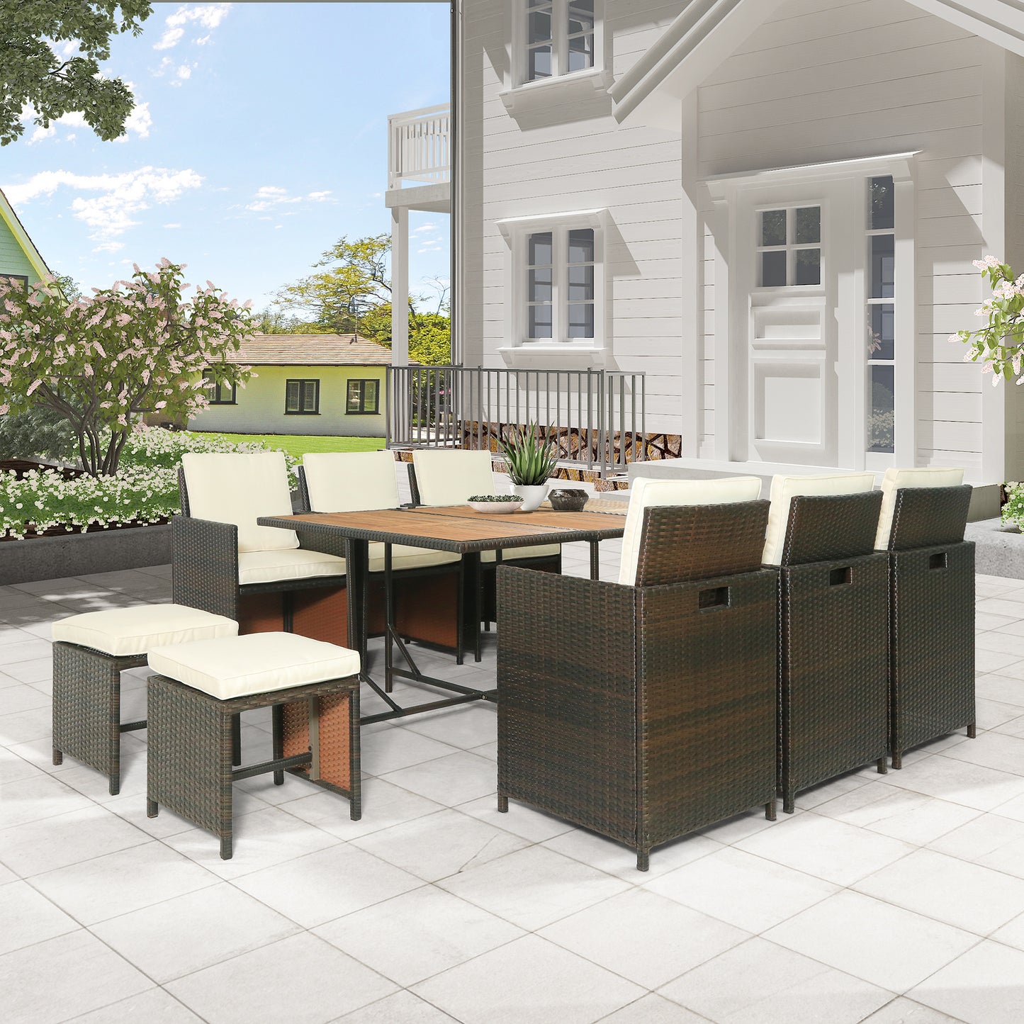 topmax 11-piece patio all-weather pe wicker dining table set